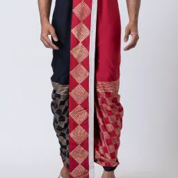 Nakshi hand Block Print Dhoti / Weadding Dhoti / Redy to wear Solid Men Dhoti-image-1