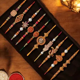Designer NR04- Unique Designer Premium Quality Assorted RAKHI (A+B) PACK OF 10 Assorted Rakhi, Greeting Card, Chawal Roli Pack Set-18