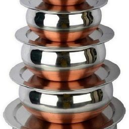 Perfect Copper Handi Set for Everyday Use Whether you want to cook a delicious serving of your favourite sabzi or heat leftover curries from the previous day, the 3 Piecs copper handi set, Prabhu Chetty, Curved Copper Plate at Bottom, Best Quality Stainless Steel Copper Bottom Handi Pot Set, Brown & Steel, 3 Pic Handi Copper Vegetable Bowl ,Cooking Dinner Table Serving Biryani Pot Handi Kadhai , Panikarilikka Steel Handi 3 Pices Sets Handigg Bowl Serving Set-3