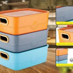Plastic Plastic Material & Side Grip Stackable Fabric Storage Bins Set of 3 (Multi) Storage Basket-image-48