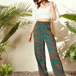 Berrylush Women Floral Printed Relaxed Straight Leg High-Rise Trousers-image-65