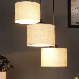 Devansh White Solid Jute Drum Hanging Lamp image 4