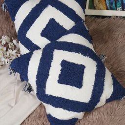 hosta homes Blue Woven Cotton 16 x 16 Inches Cushion Cover (Set of 2)-picture-3