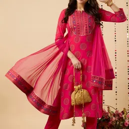 Floral Print & Embroidered Kurti/Kurta, Trouser/Pant & Dupatta Set Embroidered, Embellished, Floral Print Kurta, Trouser/Pant & Dupatta Set-image-75