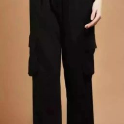 Women Cargos Pants Women Regular Fit Black Cotton Blend Trousers-image-2