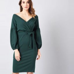 Women Fit and Flare Green Knee Length Dress-image-3
