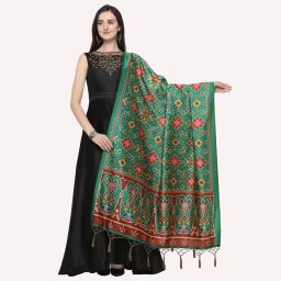 Pure Silk Printed, Self Design, Solid, Woven Black Women Dupatta-image-54