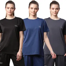 Pack of 3 Women Solid Round Neck Polyester Multicolor T-Shirt-image-38