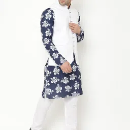 Hangup Men Floral Printed Kurta with Pyjamas With Nehru Jacket image 5