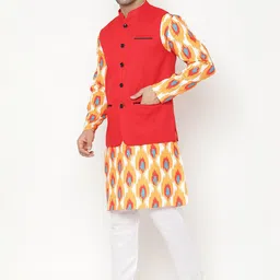 Hangup Men Printed Kurta with Pyjamas & Nehru Jacket image 3
