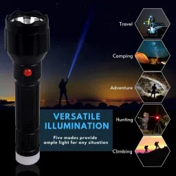 idoleshop Dual Mode Power Full Led Rechargeable Torch Up to 400 Meter Range With Back Light Small Led 5 hrs Torch Emergency Light image 4