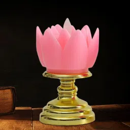 Flameless Battery Operated Lotus Flower Shaped LED Candle with Stand Candle-image-52