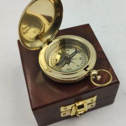 Brass mini push button compass pocket wood box nautical gift Compass-12
