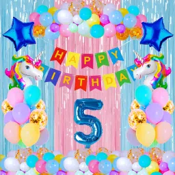 5th Fifth Five Happy Birthday Combo Kit For Party Decoration Items Unicorn Theme-image-6