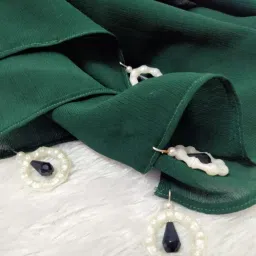 Embellished Chiffon Women Dark Green Scarf, Fancy Scarf, Stole-image-40
