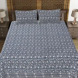 LIVING ROOTS Super King Size Jaipur Block Print Cotton Double Bedsheet & 2 Pillow Covers image 3