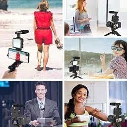 MJ Hub Mobile Vlogging Kit with Microphone Tripod Stand and LED Light Vlogging Mobile Tripod Kit image 4