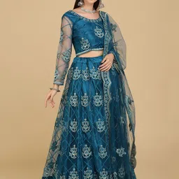 Warthy Ent Embroidered Thread Work Semi-Stitched Lehenga & Unstitched Blouse With Dupatta image 2