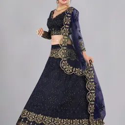 Warthy Ent Embroidered Thread Work Semi-Stitched Lehenga & Unstitched Blouse With Dupatta image 5