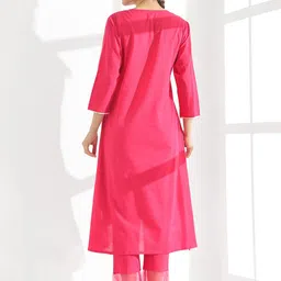 Anouk Pink Ethnic Motifs Embroidered Thread Work A-Line Kurta & Trouser With Dupatta image 4