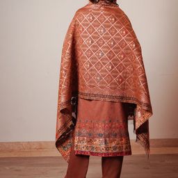 KIDAR Chevron Printed Regular Kurta with Trousers & Dupatta image 4