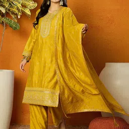 KALINI Floral Embroidered Regular Sequinned Kurta with Palazzos & With Dupatta-picture-15
