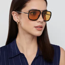Vincent Chase Unisex Yellow Lens & Black Square Sunglasses with Polarised and UV Protected image 2