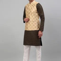 Jompers Ethnic Motifs Printed Mandarin Collar Regular Kurta & Pyjamas With Nehru Jacket image 5