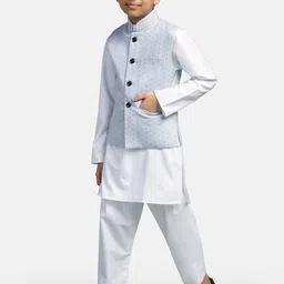 TAHVO Boys Printed Regular Kurta With Pyjamas & Nehru Jacket image 3
