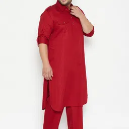 VASTRAMAY Men Plus Size Maroon Solid Pathani Regular Kurta With Pyjamas image 3