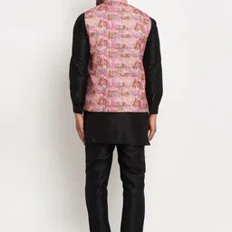 Benstoke Men Black Dupion Silk Kurta With Pyjamas & With Nehru Jacket image 4
