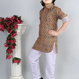ahhaaaa Boys Floral Printed Regular Thread Work Kurta with Pyjamas image 4