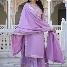 ELVISH JAIPUR Women Embroidered Regular Sequinned Kurta with Skirt & With Dupatta image 2