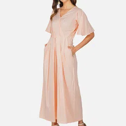 FABNEST Peach-Coloured & Silver-Toned Striped Basic Jumpsuit image 4