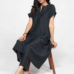 Sangria Blcak Extended Sleeves A Line Kurta With Trouser image 4