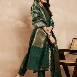 SERONA FABRICS Woven Design Regular Kurta with Trousers & With Dupatta image 5
