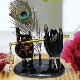 Black Shree Krishna Flute Hand Statue Marble Krishna Statue Decorative Showpiece-22 cm-image-37