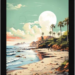 Tranquil Horizon – Coastal Dreamscape A4 Digital Reprint 13 inch x 10 inch Painting-33
