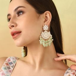 Priyaasi Gold-Plated Kundan Studded Beads Beaded Crescent Shaped Chandbalis-45
