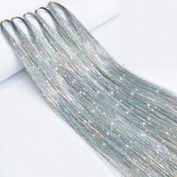 Silver Tinsel Extensions Strands, Sparkling Shiny (pack of 1 color) Hair Extension-22