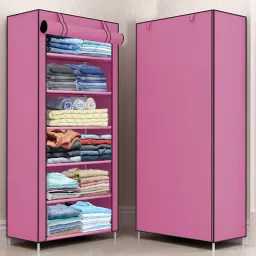 1 Door 6 Shelf Fabric Carbon Steel PP Collapsible Wardrobe PP Collapsible Wardrobe-15