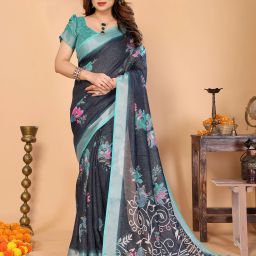 Embellished, Floral Print, Self Design Bollywood Cotton Silk, Silk Blend Saree-image-89