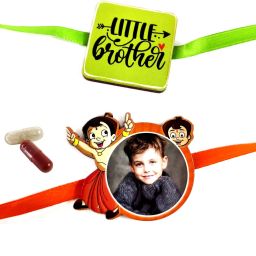 Kids Customize photo rakhi for kids and Roli-Chawal (Chota Bhem) Mauli Thread Rakhi, Chawal Roli Pack Set-19
