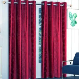 exporthub Maroon Floral Polyester 7 Ft Blackout Eyelet Door Curtains (Set of 2)-picture-32