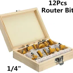 metrotools 12PCS 6.35 MM ROUTER BITS SET CARBIDE WOODWORKING CUTTERS ROTARY TOOL KIT 6PCS WOOD CARVING CHISEL WOOD CARVING TOOL 1 PAIR HAND GOLVES image 2