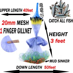 1 FINGER 20mm GILLNET,HEIGHT-3feet,UP LENGHT- 40feet,DOWN LENGHT-50feet Fishing Net-image-38