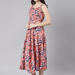 Souchii Abstract Printed Shoulder Strap Fit & flare Pleated Dress image 2