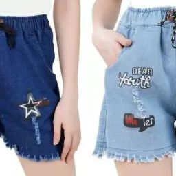 Pack of 2 Printed Women Blue, Light Blue Denim Shorts-image-13