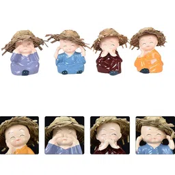 Awestuffs Blue & Brown 4 Pieces Little Monks Mini Buddha Showpieces image 5