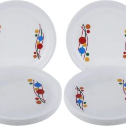Printed Small Round 12 Pieces Unbreakable Virgin Plastic Microwave Safe Dinner/Serving Plates (White) Dinner Plate-7